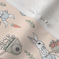 bunny farm fabric - cute bunnies fabric, easter fabric, baby easter, nursery easter, cute bunny rabbit fabric - peach