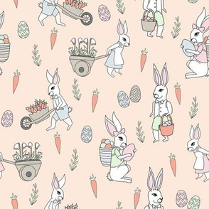 bunny farm fabric - cute bunnies fabric, easter fabric, baby easter, nursery easter, cute bunny rabbit fabric - peach