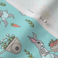 bunny farm fabric - cute bunnies fabric, easter fabric, baby easter, nursery easter, cute bunny rabbit fabric - turquoise
