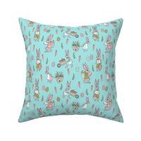 bunny farm fabric - cute bunnies fabric, easter fabric, baby easter, nursery easter, cute bunny rabbit fabric - turquoise