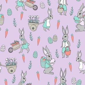 bunny farm fabric - cute bunnies fabric, easter fabric, baby easter, nursery easter, cute bunny rabbit fabric - lilac