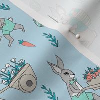 bunny farm fabric - cute bunnies fabric, easter fabric, baby easter, nursery easter, cute bunny rabbit fabric - blue