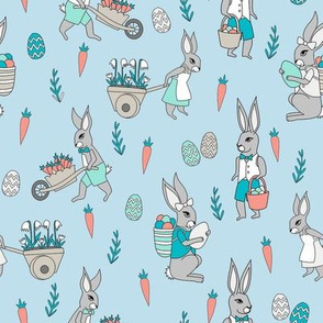 bunny farm fabric - cute bunnies fabric, easter fabric, baby easter, nursery easter, cute bunny rabbit fabric - blue