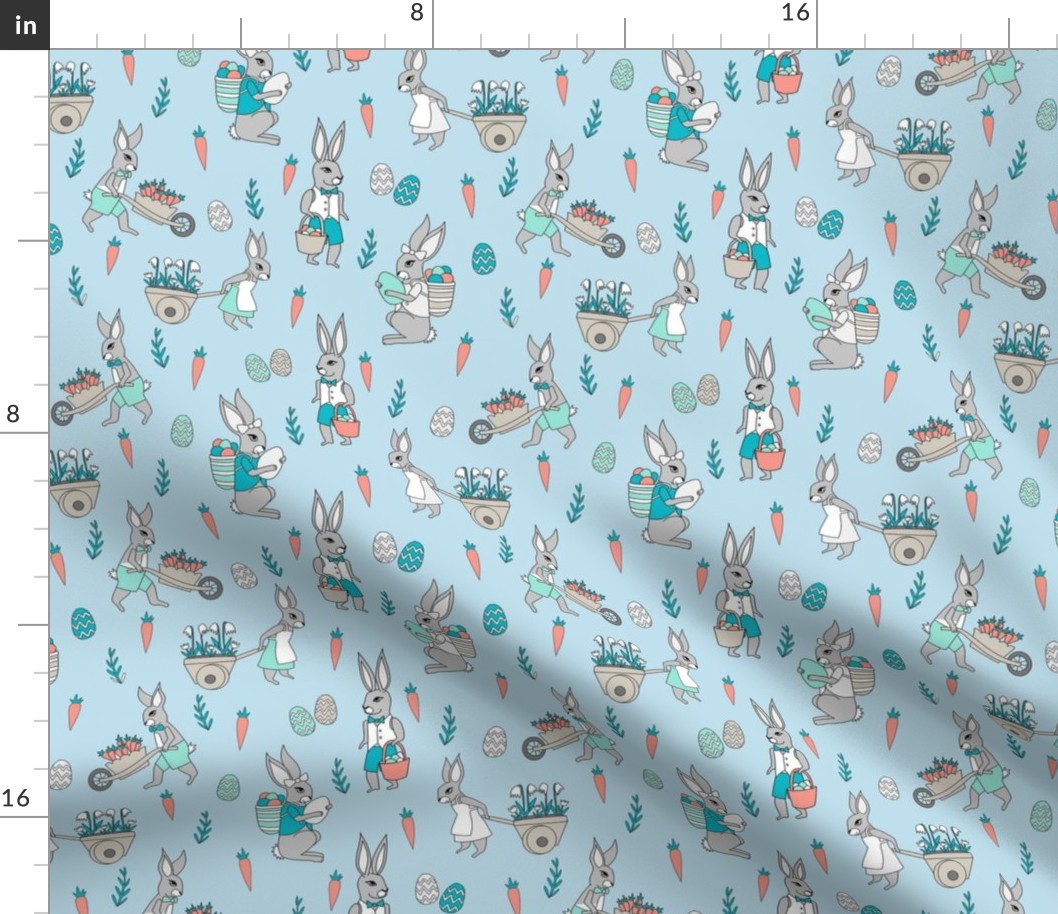 bunny farm fabric - cute bunnies fabric, easter fabric, baby easter, nursery easter, cute bunny rabbit fabric - blue