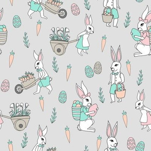 bunny farm fabric - cute bunnies fabric, easter fabric, baby easter, nursery easter, cute bunny rabbit fabric - grey