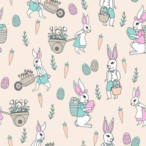 bunny farm fabric - cute bunnies fabric, easter fabric, baby easter, nursery easter, cute bunny rabbit fabric -pink