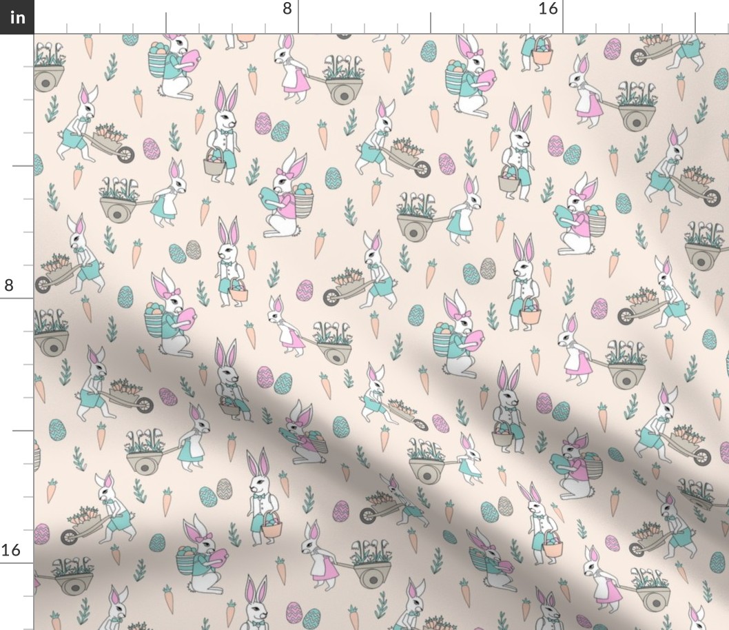 bunny farm fabric - cute bunnies fabric, easter fabric, baby easter, nursery easter, cute bunny rabbit fabric -pink
