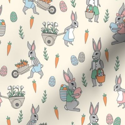 bunny farm fabric - cute bunnies fabric, easter fabric, baby easter, nursery easter, cute bunny rabbit fabric - cream