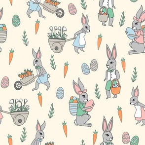 bunny farm fabric - cute bunnies fabric, easter fabric, baby easter, nursery easter, cute bunny rabbit fabric - cream