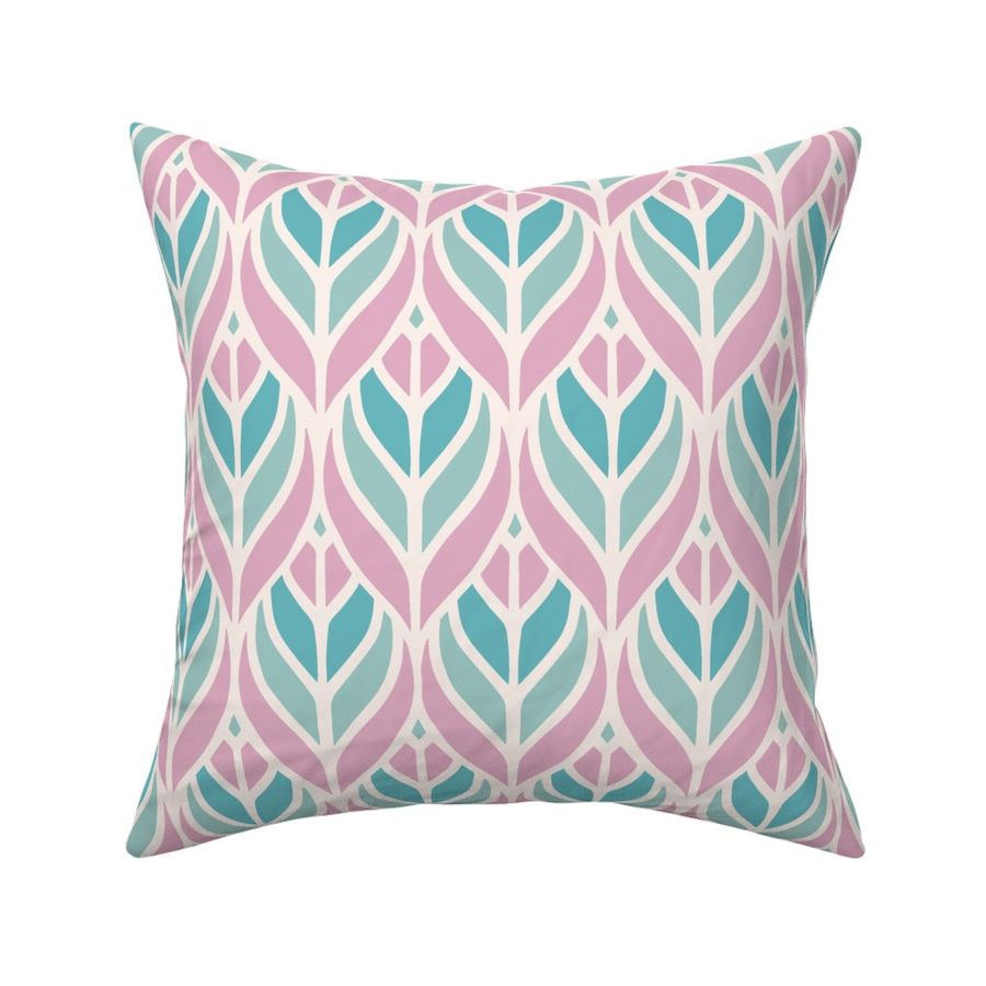 Art deco leaves pastel pink