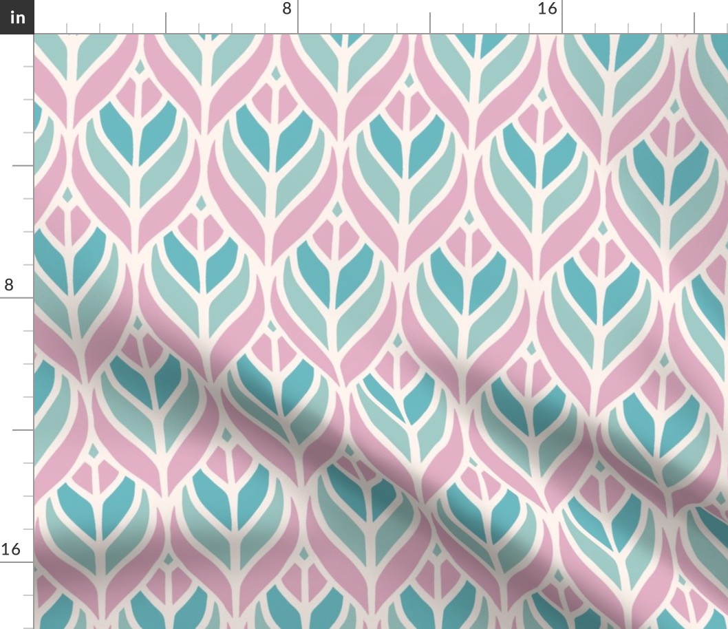 Art deco leaves pastel pink