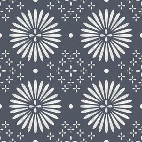 boho sun fabric - bohemian fabric, mudcloth fabric, gender neutral fabric, baby bedding fabric - dark indigo