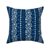 Classic Blue French Country Lace Flower Stripes