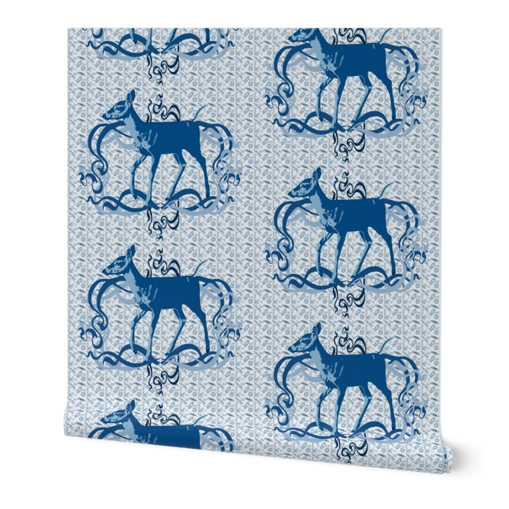 11x9-Inch Repeat of Graceful Deer in Classic Blue