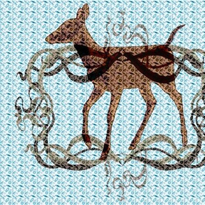 11x9-Inch Repeat of Graceful Deer in Brown and Blue