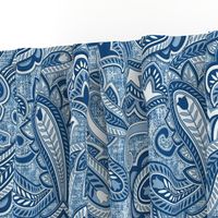 Tara Paisley Blue Canvas Texture Large Scale