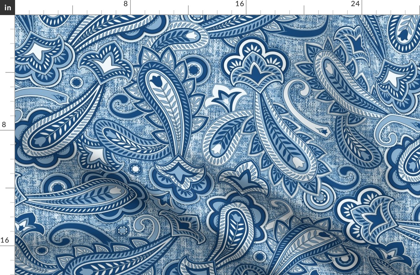 Tara Paisley Blue Canvas Texture Large Scale