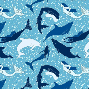 Mermaids & Dolphins - Blue