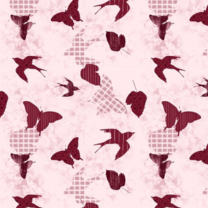 Swallows and Butterflies Cranberry Pink