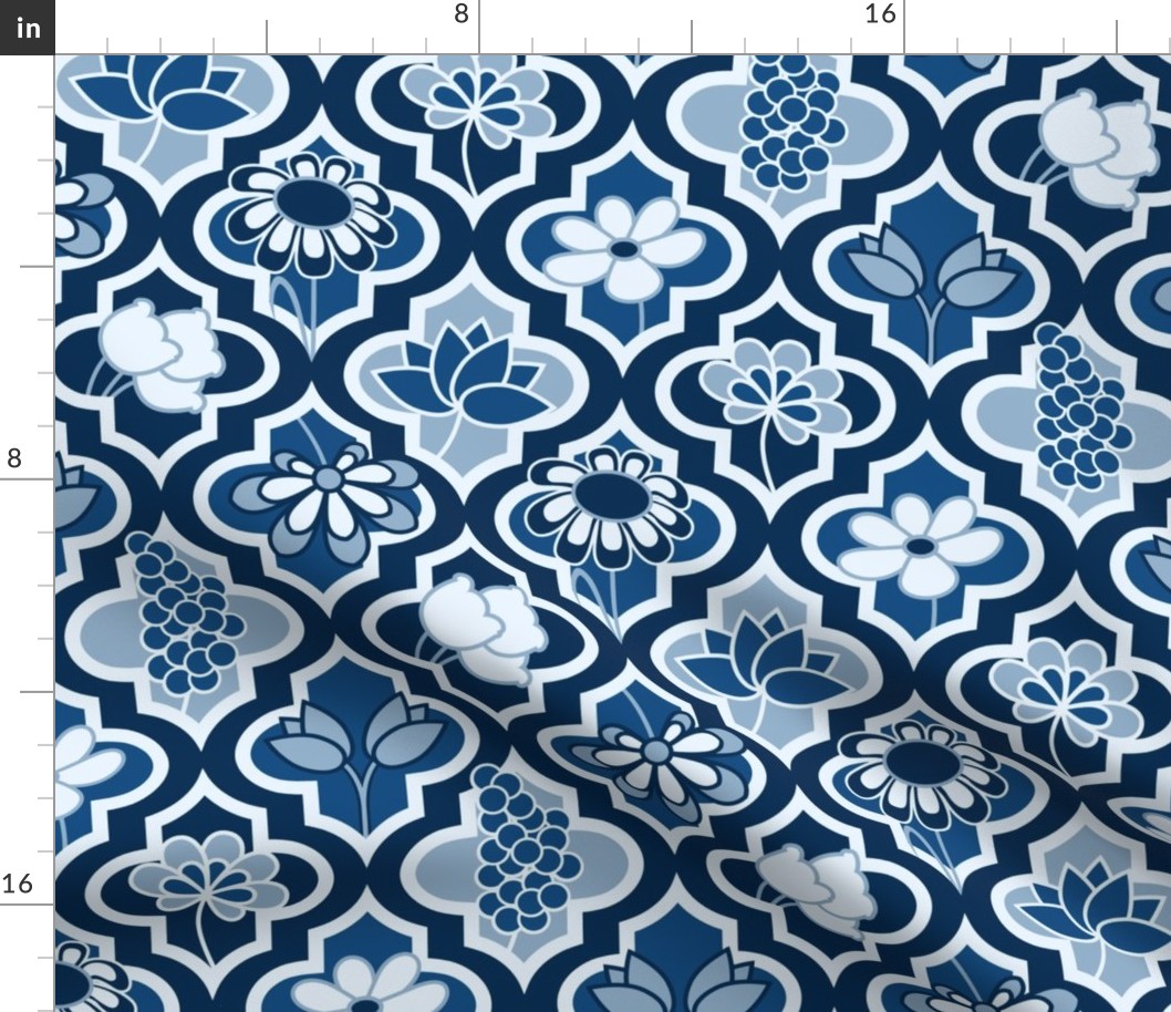 Classic Blue Quatrefoil Floral - V2