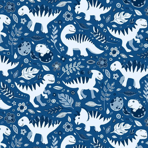 Dino Floral in Classic Blues