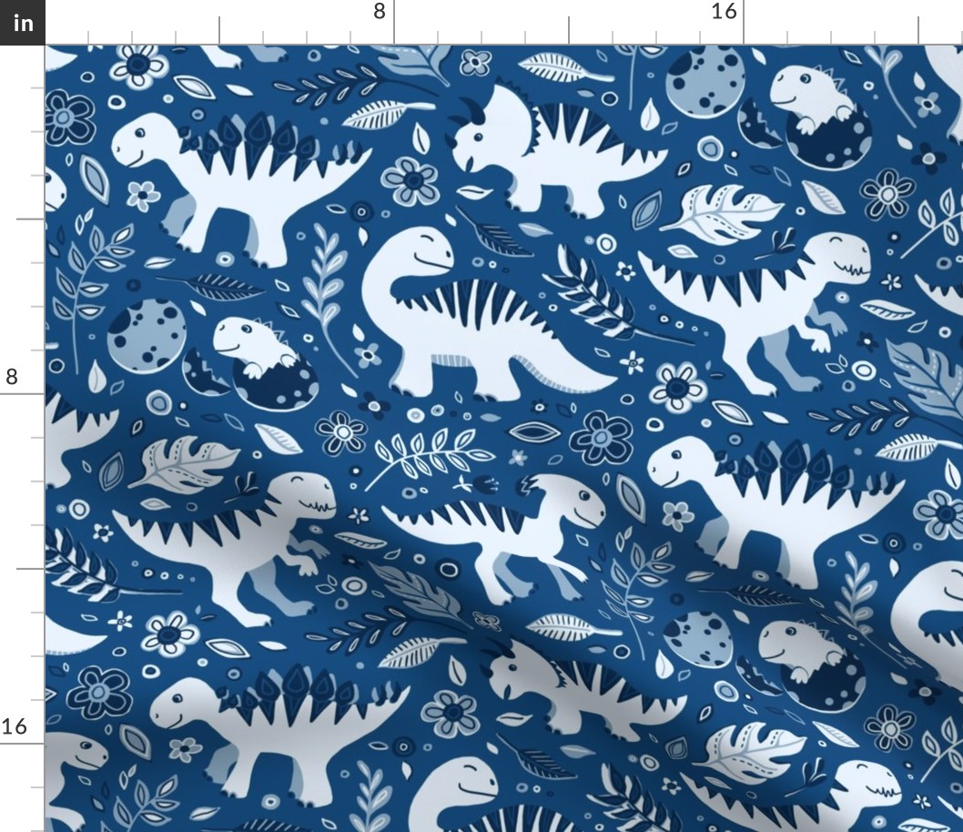 Dino Floral in Classic Blues