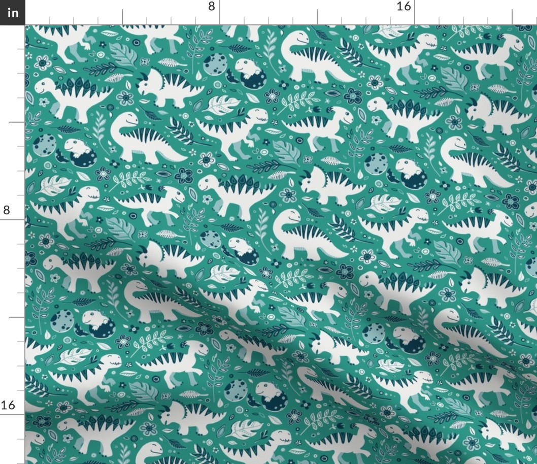 Dino Floral in Teal Green - small print