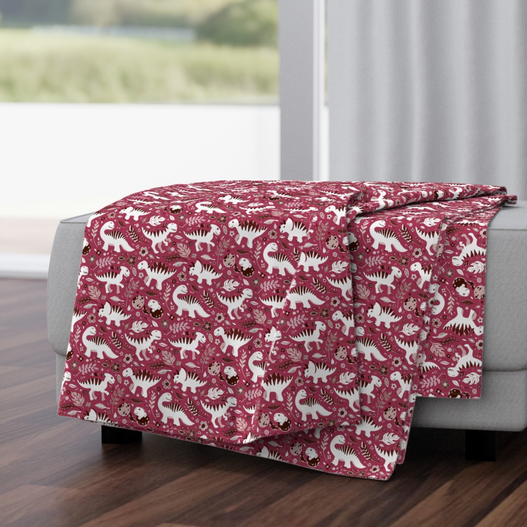 Dino Floral in Deep Berry Pink - small print