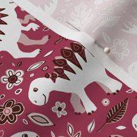 Dino Floral in Deep Berry Pink - small print