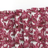 Dino Floral in Deep Berry Pink - small print