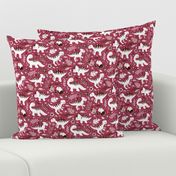 Dino Floral in Deep Berry Pink - small print