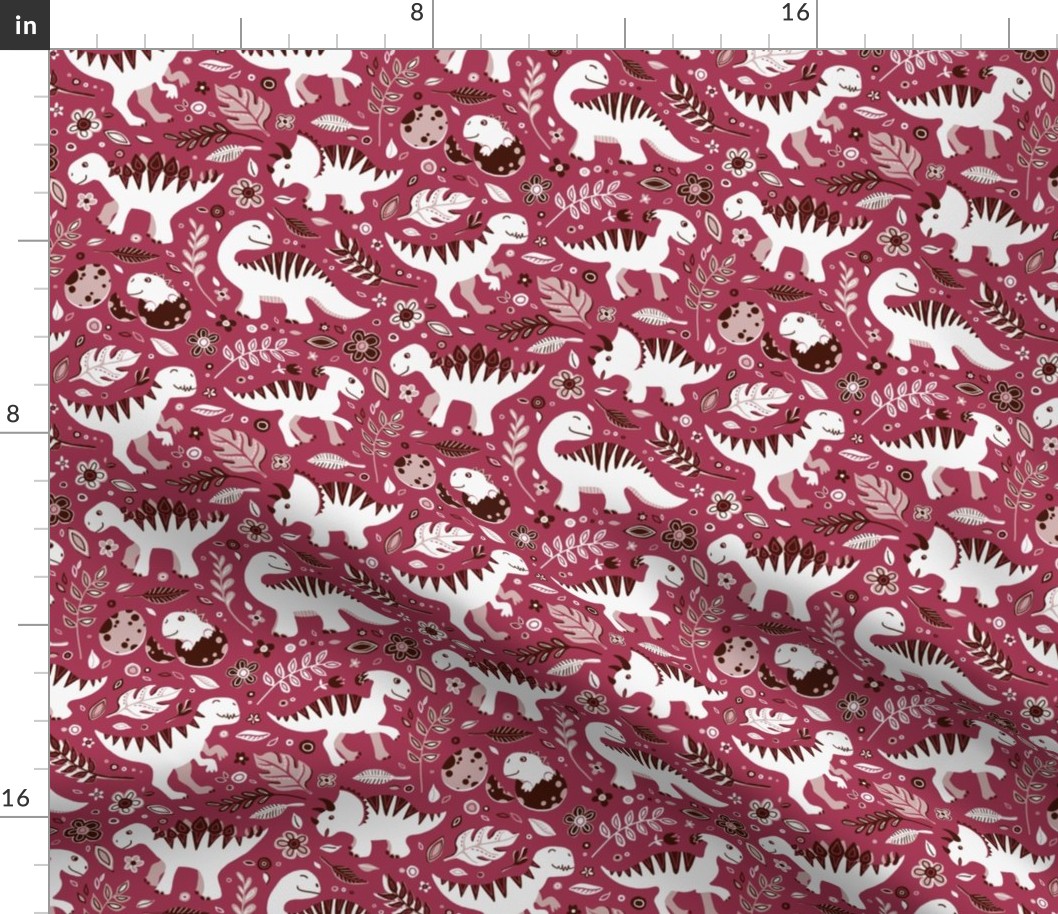 Dino Floral in Deep Berry Pink - small print