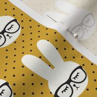 (med scale) bunny with glasses - mustard polka C20BS