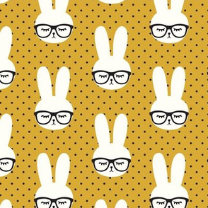 (med scale) bunny with glasses - mustard polka C20BS