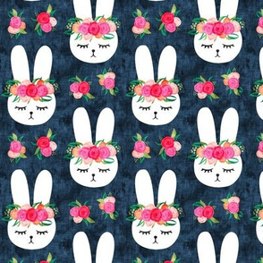 (med scale) floral bunnies - spring easter - dark blue - C20BS