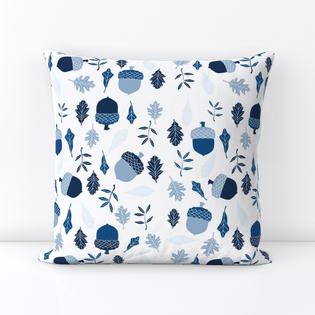 leaves and acorns in classic blue