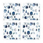 leaves and acorns in classic blue