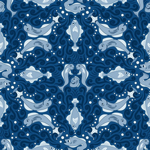 Synchronized Swimmers on Classic Blue