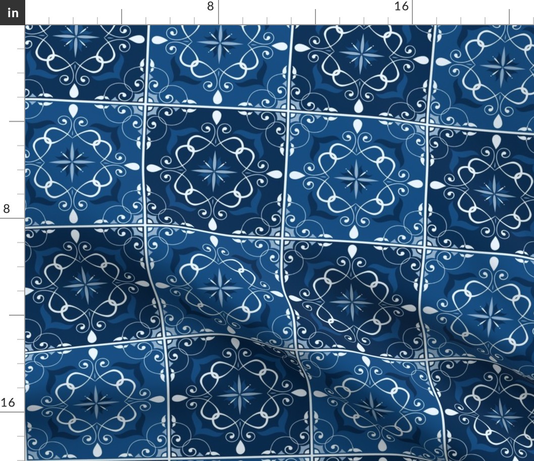 portuguese tiles - classic blue tiles - tiles fabric