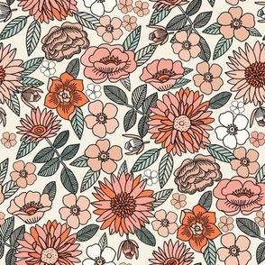 MED Happy Flowers fabric - 70s flowers, seventies floral, floral, retro floral, 60s flower fabric, 70s flower fabric, retro flowers fabric - spring