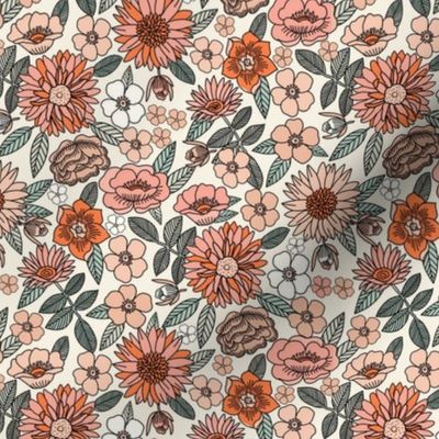 SMALL - Happy Flowers fabric - 70s flowers, seventies floral, floral, retro floral, 60s flower fabric, 70s flower fabric, retro flowers fabric - spring