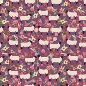 SMALL - suffolk sheep fabric floral sheep farm design - amethyst
