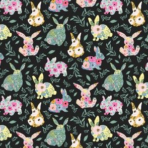 4" Floral Bunnies Muted Black Back