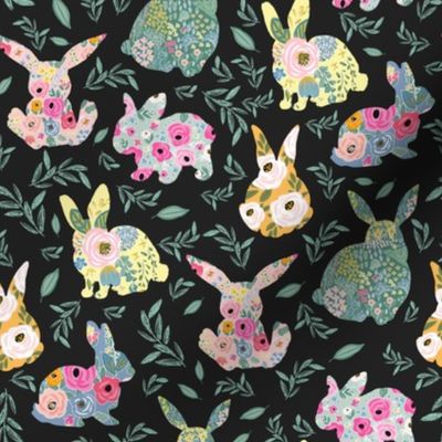 8" Floral Bunnies Muted Black Back