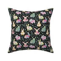 8" Floral Bunnies Muted Black Back