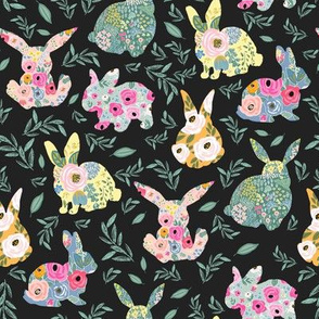 8" Floral Bunnies Muted Black Back