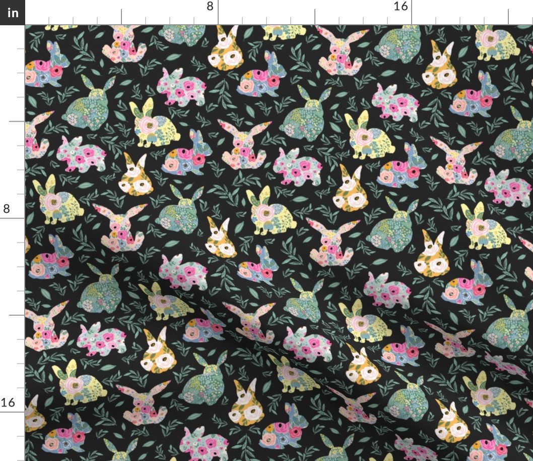 8" Floral Bunnies Muted Black Back