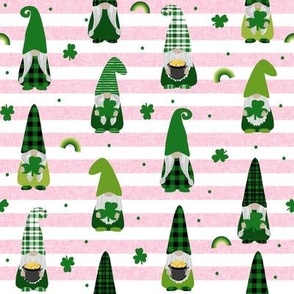 st patricks day gnome fabric - scandi gnome, gnome design, lucky gnome - pink stripe