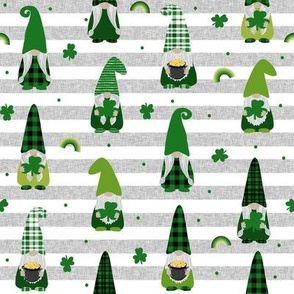 st patricks day gnome fabric - scandi gnome, gnome design, lucky gnome - grey stripe