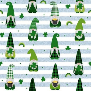 st patricks day gnome fabric - scandi gnome, gnome design, lucky gnome - blue stripe